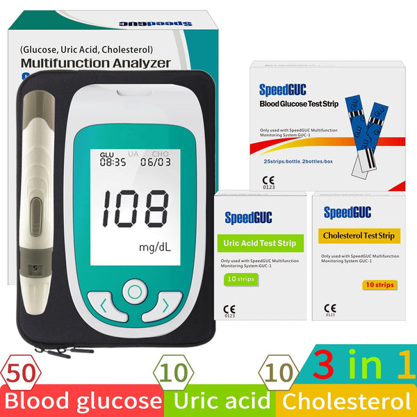 3in1 MultiFunction Analyzer blood glucose meter Test Cholesterol&Uric acid Diabetes tester Gout Device with Test Strips &Lancet - PanasiaMarine.Com