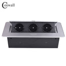 COSWALL Zinc Alloy Plate 16A Slow POP UP 3 Power EU Socket Office Meeting Room Hotel Table Desktop Outlet Black Module Steel Box - PanasiaMarine.Com