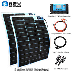 2 x 60w ETFE Flexible Solar Panel Module with 12v/24v Controller for Car RV Boat  Marine Home 12V Solar Power Charger battery - PanasiaMarine.Com