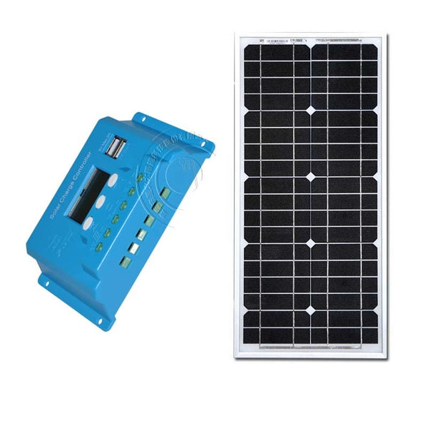 TUVSolar Kit Solar Panel 12v 20w Chargeur Solaire PWM LCD Solar Charge Controller 12v/24v 10A Portable Home System Marine - PanasiaMarine.Com