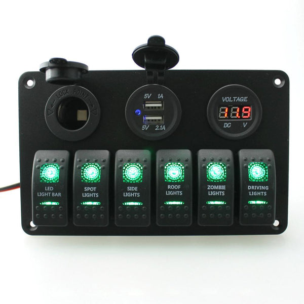 12-24V Rocker Control Patrol Dual USB Socket Power Panel Switch Car Charger Voltmeter for Yatch Camper Marine Boat Accessories - PanasiaMarine.Com
