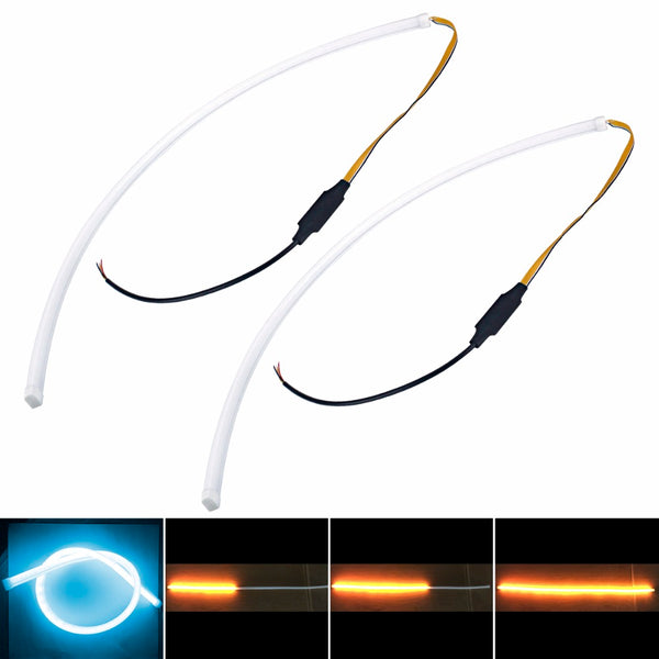60cm Car Flexible Strip LED Ice Blue Amber Sequential Flasher Flowing Switchback Turn Signal Light Angel Eye DRL Lamp Headlights - PanasiaMarine.Com