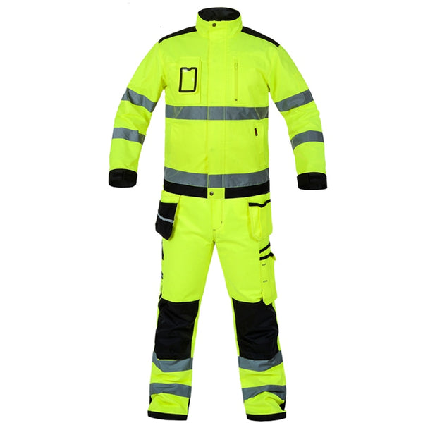 Bauskydd High visibility workwear suit work suit fluorescent yellow work jacket work pants with knee pads  free shipping - PanasiaMarine.Com