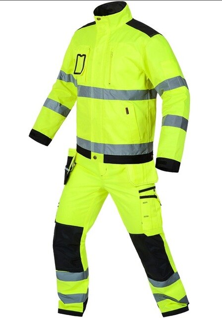 Bauskydd High visibility workwear suit work suit fluorescent yellow work jacket work pants with knee pads  free shipping - PanasiaMarine.Com