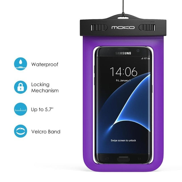 Universal Waterproof Phone Case,MoKo Multifunction CellPhone Dry Bag Pouch with Armband Feature & Neck Strap for iPhone X/8 Plus - PanasiaMarine.Com