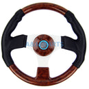 Marine Steering Wheel Burl Wood PU Cover Aluminum Spoke Pontoon Power Boat Steering 13.5" - PanasiaMarine.Com