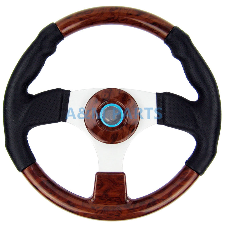 Marine Steering Wheel Burl Wood PU Cover Aluminum Spoke Pontoon Power Boat Steering 13.5" - PanasiaMarine.Com