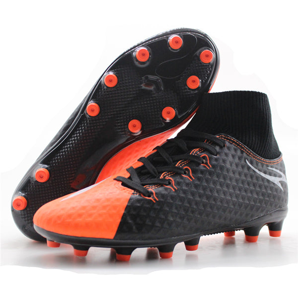 MAULTBY Men's Black Orange High Ankle AG Sole Outdoor Cleats Football Boots Shoes Soccer Cleats