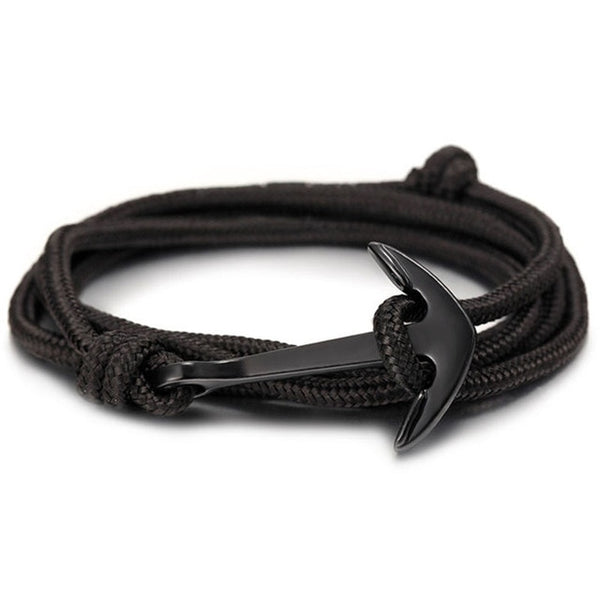 High quality fashion black anchor bracelet men's charm survival rope chain leather friendship bracelet men and women jewelry - PanasiaMarine.Com