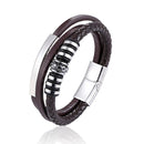 Popular leather bracelet jewelry 6mm 7 stainless steel accessories curved pipe steel color dominate men's bracelet black gift - PanasiaMarine.Com