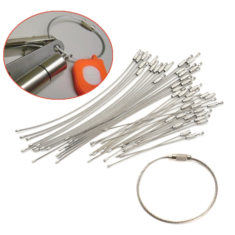 10Pcs 1.5/2mm EDC Keychain Tag Rope Stainless Steel Wire Cable Loop Screw Lock Gadget Ring Key Keyring Circle Camp Hanging Tool - PanasiaMarine.Com