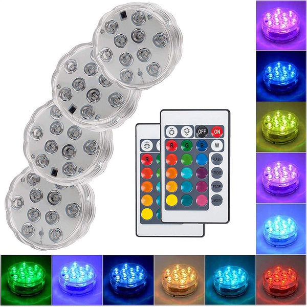 10 Led Remote Controlled RGB Submersible Light Battery Operated Underwater Night Lamp Outdoor Vase Bowl Garden Party Decoration - PanasiaMarine.Com