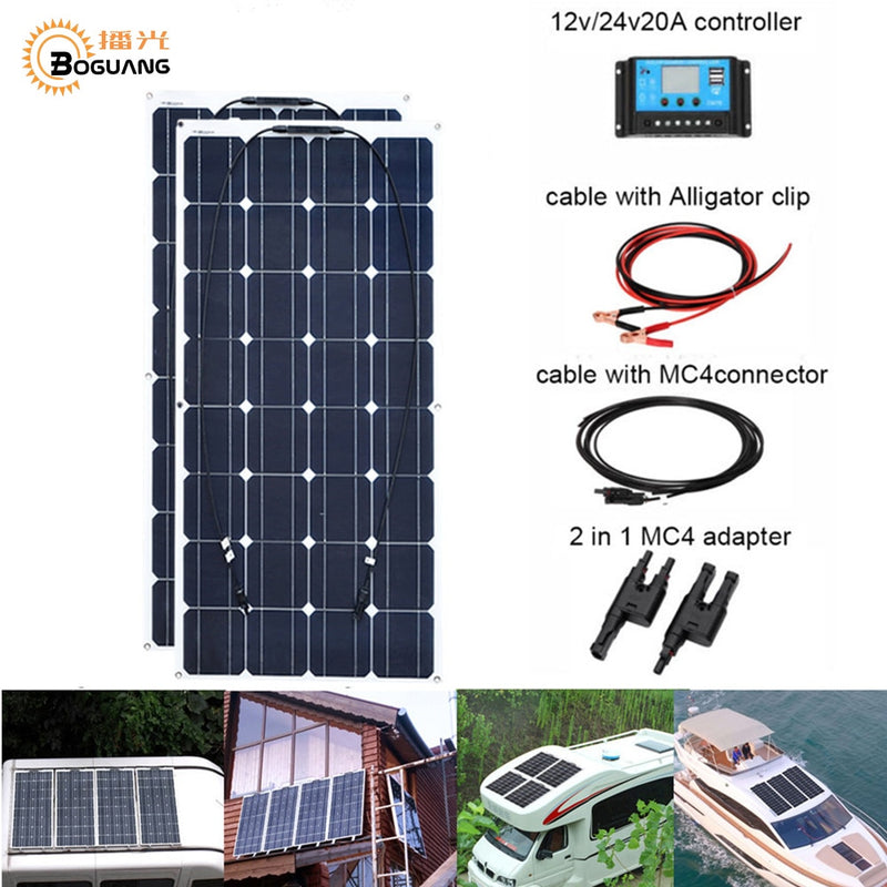 2pcs 100w 200W Flexible Solar Panel Cell Module System RV Car Marine Boat Home Use 12V /24V DIY Kit Solar Panels painel solpanel - PanasiaMarine.Com