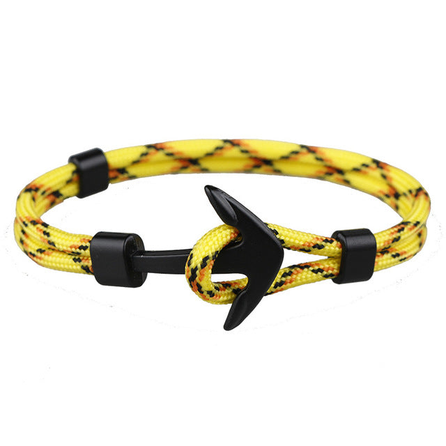 HOMOD 2019 New Fashion Black Color Anchor Bracelets Men Charm Survival Rope Chain Paracord Bracelet Male Wrap Metal Sport Hooks - PanasiaMarine.Com