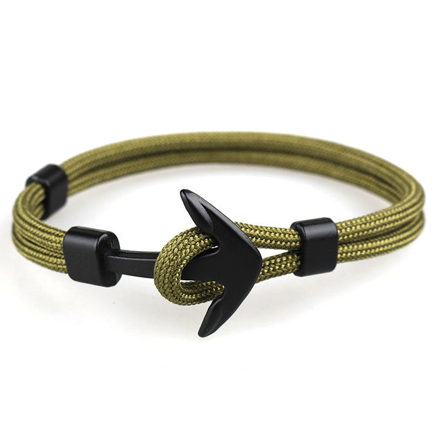 HOMOD 2019 New Fashion Black Color Anchor Bracelets Men Charm Survival Rope Chain Paracord Bracelet Male Wrap Metal Sport Hooks - PanasiaMarine.Com