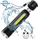 Multifunctional LED Flashlight USB Rechargeable battery Powerful T6 torch Side COB Light design Flashlight tail magnet WorkLight - PanasiaMarine.Com