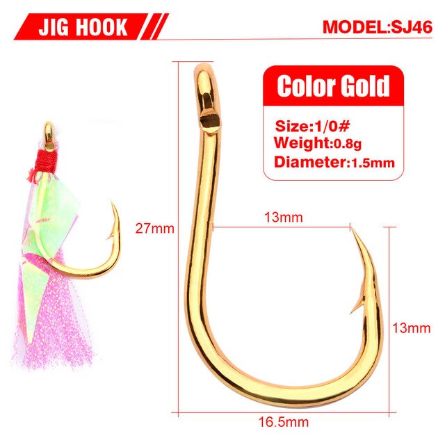 5pcs/set Stainless Steel Barbed Assist Feather Hooks Jigging Hook with Flasher Fish Skin Sea Ice Ocean Boat All Fishing Position - PanasiaMarine.Com