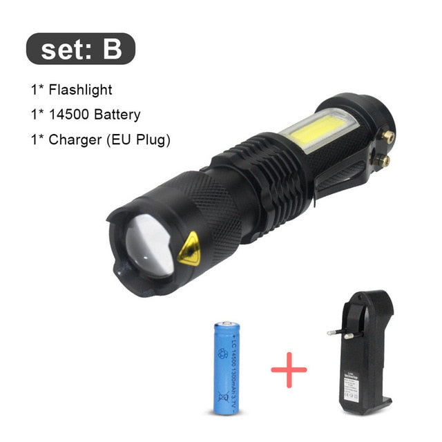3800LM XML-Q5+COB Powerful Rechargeable Led Torch Mini Pocket Flashlight Led Rechargeable Use AA 14500 Battery Waterproof - PanasiaMarine.Com