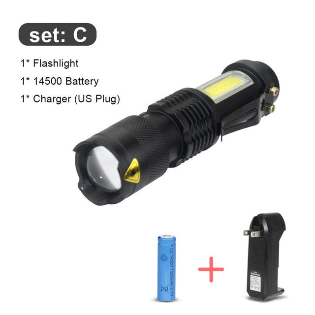 3800LM XML-Q5+COB Powerful Rechargeable Led Torch Mini Pocket Flashlight Led Rechargeable Use AA 14500 Battery Waterproof - PanasiaMarine.Com
