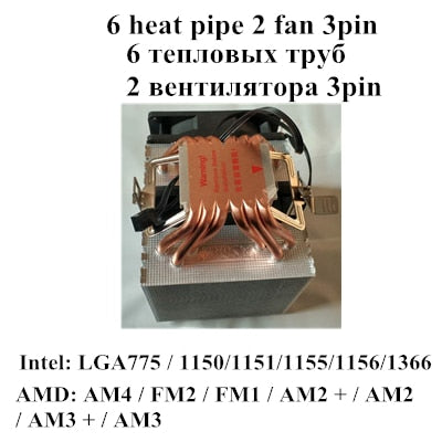 4 6 heatpipe CPU cooler Intel 775/1150/1151/1155/1156/1366 2011 AMD 4pin dual-tower cooling 9 cm fan LED light - PanasiaMarine.Com