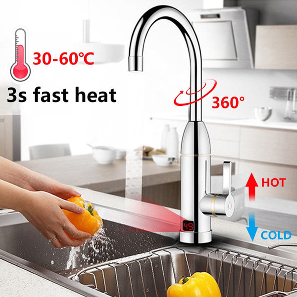 Home 220V 3000W Instant Electric Faucet Tap Hot Water Heater Stainless Steel Under Inflow LED Display Bathroom Kitchen - PanasiaMarine.Com