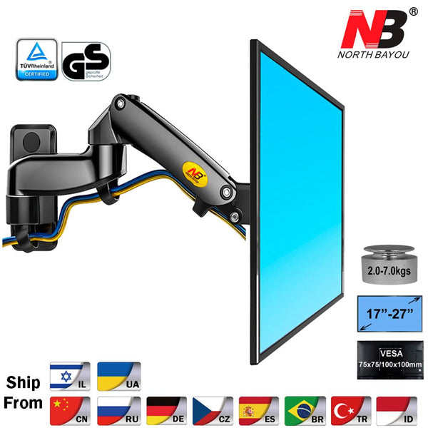 NB F150 Aluminum Alloy 360 Degree 17"-27" Monitor Holder Gas Spring Arm LED LCD TV Wall Mount Loading 2-7kgs - PanasiaMarine.Com